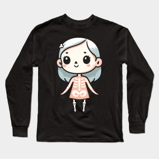 Cute Kawaii Ghost Girl in a Halloween Skeleton Costume | Happy Halloween for Girls Long Sleeve T-Shirt